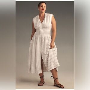 Anthropologie Tommie zip-front linen blend striped dress 3x, BNWT